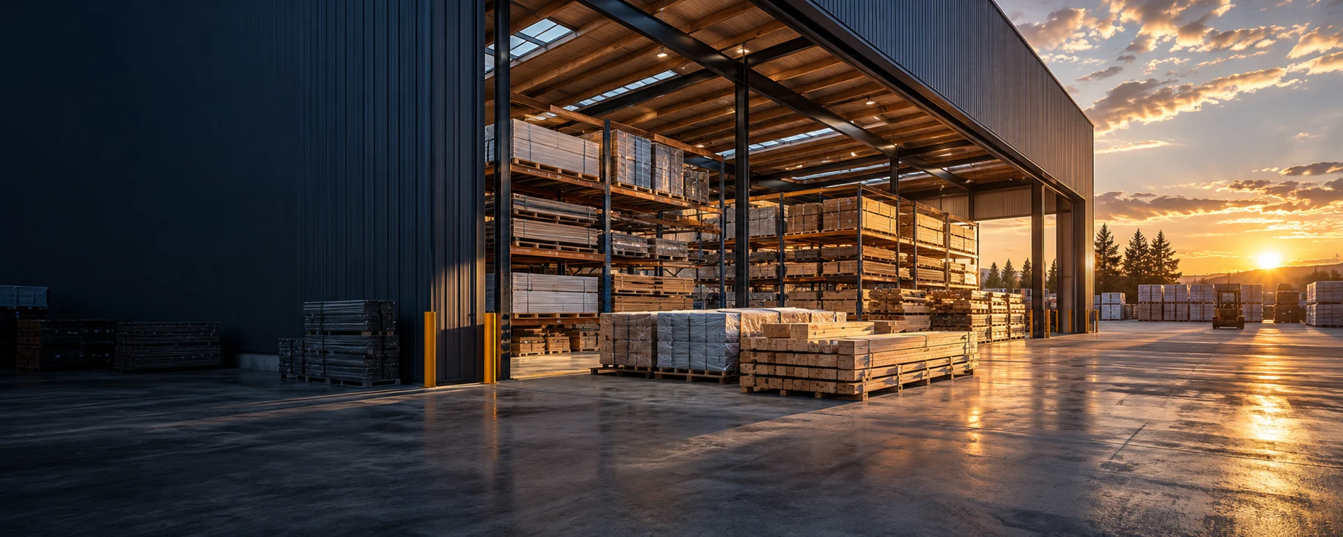 Timber and building stock in an illustrative wholesale warehouse